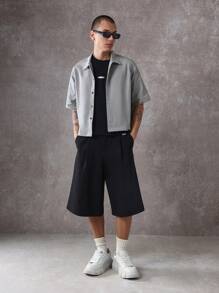 SUMWON Áo sơ mi nylon cỡ lớn Urban Streetwear Logo in phía sau Thiết kế tối giản Thời trang nhẹ nhàng Bộ sưu tập dự án cài nút thường ngày - Xám - Xem 4