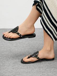 CUCCOO BIZCHIC Women's Black Flat Angled Comfortable Slide Sandals - Black - View 3