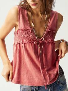 Bohemela Camiseta de tirantes de punto de ajuste ceñido y cuello en V de unicolor para mujer