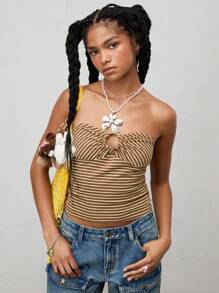 COUREZ Top bandeau a rayas con detalle delantero / Tops / Tops de verano / Tops para salir / Estilo informal / Festival de música de ocio Vacaciones Destinos Y2K Vintage