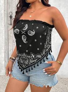 SHEIN VCAY Top court grande taille, base noire avec imprimé floral blanc, pour femmes - Multicolore - Voir 6