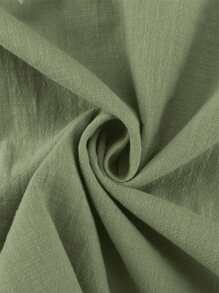 SHEIN LUNE Textured Fabric Front-Middle Knotted Long Sleeve Shirt & Midi Skirt Set Fall Cloth For Women - Green - View 3