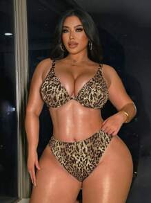 Swim SXY 大码女式豹纹性感比基尼泳装套装