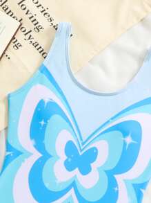 SHEIN Tween Girls' Butterfly Print One-Piece Swimsuit, Summer Beach Vacation - Multicolor - View 5