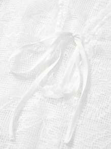 Maija Vestido flojo de escote en V color beige de estilo bohemio y romántico para mujer, vestido largo de manga larga cómodo y ajustado con detalles de encaje, lazo, y bordados, adecuado para primavera/verano - Blanco - Ver 10