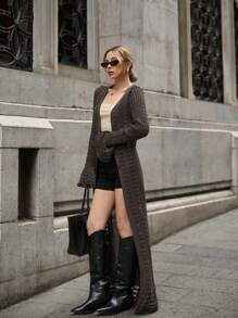 RueChic Women Kimono Long For Beachwear And Casual Hollow Out - Brown - View 6