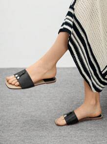 CUCCOO BIZCHIC Women Flat Sandals, Solid Color, Simple & Practical, Versatile - Black - View 4