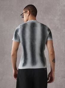 SUMWON Ribbed Fitted Short Sleeve Knit Top Premium Structured Crewneck T-Shirt Modern Minimalist Athletic Style Contemporary Urban Essential Streetwear - Light Grey - View 2