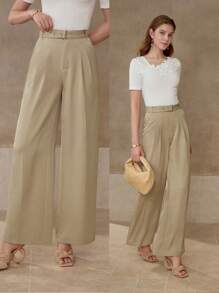 MOTF PREMIUM PRESS CREASE BELTED SUIT PANTS - Khaki - View 1