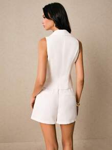 Poéselle Chic Metallic Button Top With Piece Skirt Set, Chic Neckline - Fashion Statement, Chic Summer Dresses, Stylish Blazers, Elegant Party Women's Two Pieces Sets, Women Party White Outfits For Women - White - View 3