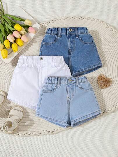 适合婴儿和女婴的多色百搭休闲宽松牛仔短裤套装