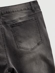 ROMWE MEN Grunge Punk Jeans casual a zampa con tasche con frange per uomo - nero - Visualizzare 4