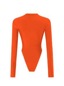 Swim SPRTY 1pc Spring Break Inspired Solid Black Zippered Long Sleeve Fingerless Rash Guard For Women - Orange - View 7