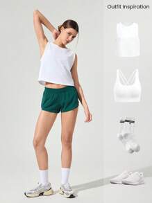 Shorts de running de tiro bajo VitalSwift de 2,5" con ropa interior incorporada, bolsillo con cremallera de malla, cordón reflectante, para ejercicio, gimnasio, verano, secado rápido, transpirables y anti-olor - Verde Oscuro - Ver 7