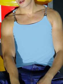 Manfinity Men's Fashion Chain Link Patchwork Casual Suspender Tank Top - Blue - View 3