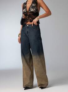 Aloruh Quần Jeans Nữ Lưng Thấp Rộng Rãi Ombre - Rửa nhẹ - Xem 6