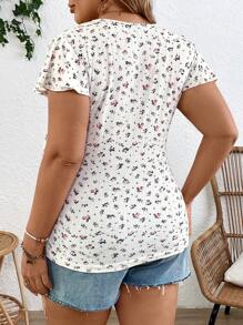 SHEIN Plus Size Women Ditsy Floral Short Sleeve Tie-Waist Nursing Maternity Top - White - View 2