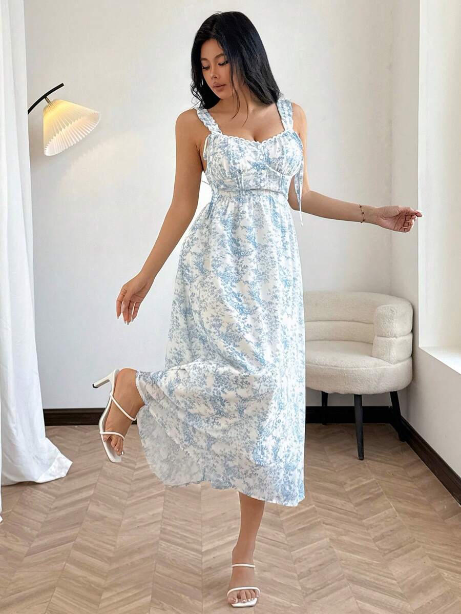 Livesso 新款夏季音乐节优雅碎花长裙女式连衣裙 - 藍色 - 查看 1