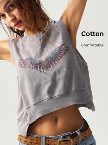 Bohemela 女式纯色针织圆领无袖宽松背心 - 灰色 - 查看 1