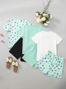 SHEIN 2 Stücke/Set Tween-Mädchen Lässig Rundhals Kurzarm T-Shirt und Shorts