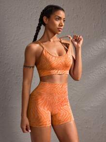 Powerista Conjunto de top deportivo y shorts de moda minimalista para mujer, uso casual y diario para hacer ejercicio