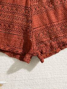 SHEIN Tween Girl Summer Beach Vacation Bowknot Elastic Waist Crochet Cover-Up Shorts Set Beach Shorts For Girls Summer Shorts For Teens Tween Girls Clothing Summer Shorts Tween Girl Casual Solid Color Buttoned Shorts Summer Cotton Cute Summer Shorts For Kids Cotton Lace Shorts Tween Girl Crochet Shorts - Coffee Brown - View 3