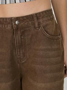 COUREZ Jeans à jambe ballon de coupe régulière à taille basse en coton vintage Y2K, lavage brun
