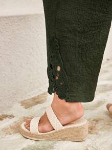 EMERY ROSE 大码女式纯色腰带口袋休闲裤，简约时尚风格，适合夏季，休闲度假风格，休闲度假装，夏季时尚，女士夏季装，母亲节装，乡村音乐会装，女士波西米亚风装，女士西部装，女士假日装，女士夏季服装女士加大服装商务休闲女士夏季服装女士加大服装正式 - 軍綠色 - 查看 3