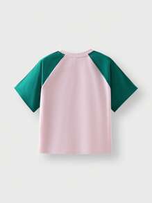 JNSQ Camiseta de manga corta casual y deportiva para niña de verano, Top casual y deportiva de cuello redondo con bloques de color para niños
