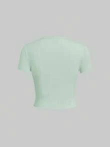 SHEIN EZwear 5件纯色修身短袖基本款T恤 - 綠色 - 查看 3