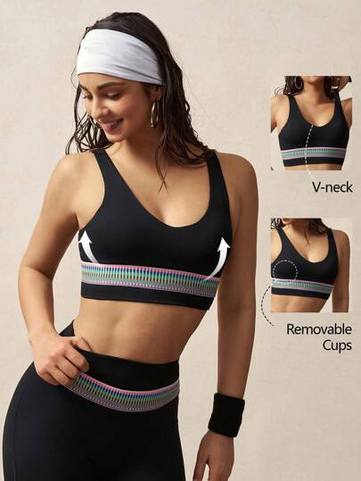 VARSITIE 女士条纹休闲健身运动文胸