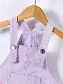 Young Girl' Casual Heart Embroidered Denim Bib Pants, Cute