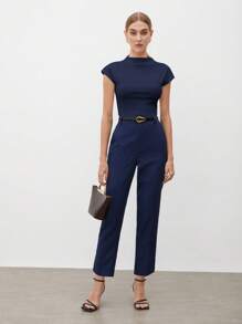 BizChic Women's T-Shirt Spring Solid Color Pleated Short Sleeve Elegant Minimalist Casual Commute Date Daily Vacation Independence Day Graduation Season Music Festival Slimming Elegant Versatile High-End Summer Social Holiday Party Outing Beach Office French Vintage Fresh - Navy Blue - View 4