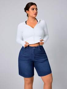 Plus Size Women's Versatile Casual Denim Shorts - Blue - View 5