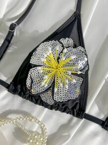 SHEIN Swim Top bikini da donna alla moda e sexy con collo alto, abbigliamento da spiaggia