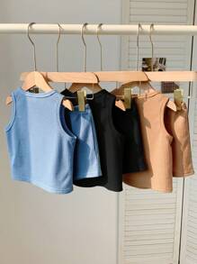 SHEIN Set de 6 piezas de conjunto de camiseta de punto y pantalones cortos casuales y lindos para niño pequeño en verano, paquete básico multipropósito