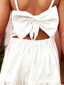 SHEIN Sparklyn Young Girl Vacation Beachside Bowknot Camisole Dress,Holiday,Summer,Travel - White - View 3