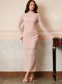 Anewsta Elegant Apricot Long Dress For Women, Sexy Slim Waist, Suitable For Spring, Summer, Vacation, Date Night - Pink - View 5