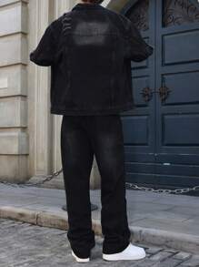 GALLERY FADE Men's Long Sleeve Single Breasted Distressed Denim Jacket And Denim Black Jeans Suit Hang Out Going Out Commute Work Urban, Fall Clothes