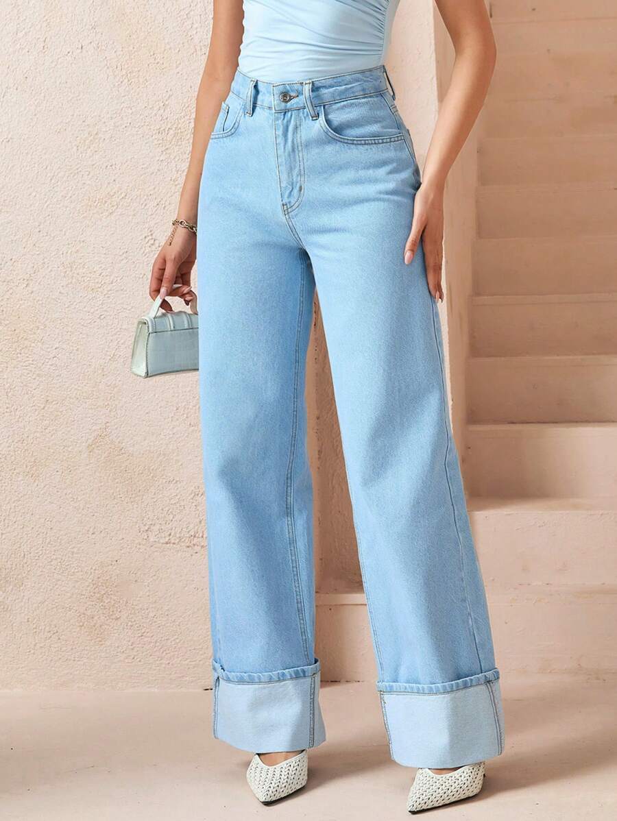 CLARA VERO Women's High Waist, Pockets, Straight Loose Casual Versatile Jeans - Medium Wash - View 1