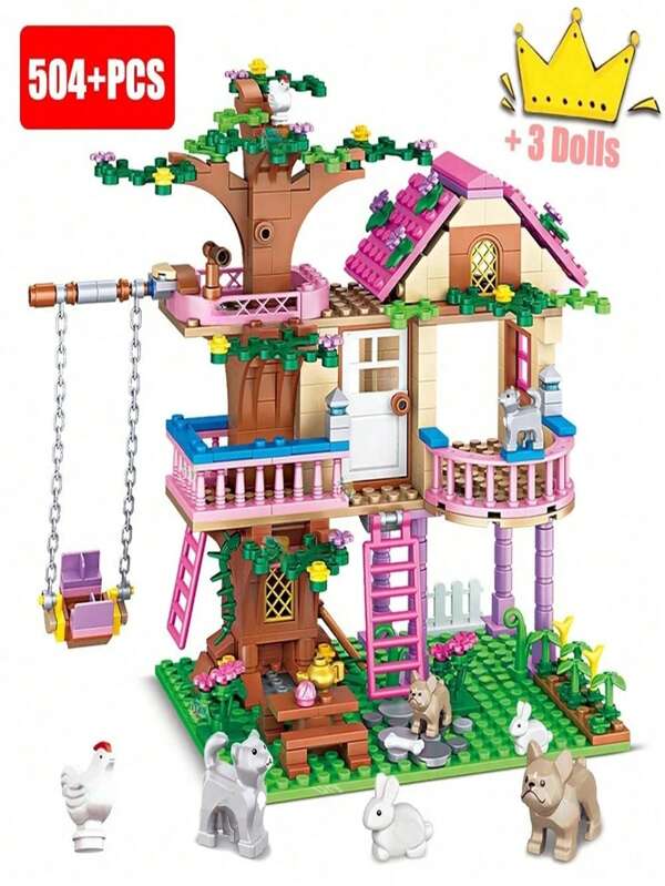 Ciudad de los sueños - Casa del árbol de la amistad, Castillo de princesas, Columpio - Serie de construcción de vistas de la calle, modelo de bloques de construcción, juguetes montados para regalo y decoración de habitación