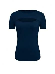 INAWLY 女士休闲纯色镂空短袖T恤，夏季