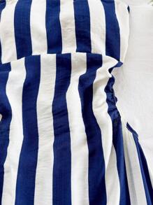 Soleia Women Tropical Island Vacation Halter Backless Tie Waist A-Line Long Dress, Green & White Stripe Print Summer Dresses For Women,Sun Dresses For Women - Blue and White - View 6