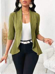 SHEIN Lady Áo khoác cardigan họa tiết rỗng màu xanh phong cách retro bốn mùa dành cho nữ vào mùa thu/đông - màu xanh lá - Xem 6