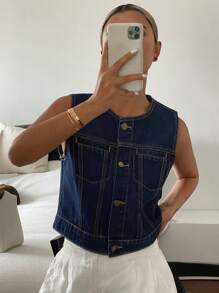 DAZY Nuovo gilet di jeans da donna per festival musicali estivi, abbigliamento autunnale