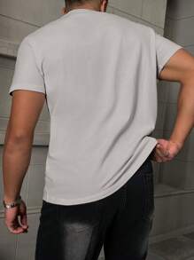 Manfinity Homme Men's Casual Plain Letter Embossed Short Sleeve T-Shirt, Summer Men T Shirts Slim Fit