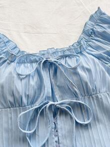 Soleia Textured Tie-Front Button Down Casual Vacation Shirt For Young People