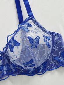 SHEIN 1 件大码刺绣钢圈性感内衣文胸 - 寶藍色 - 查看 5