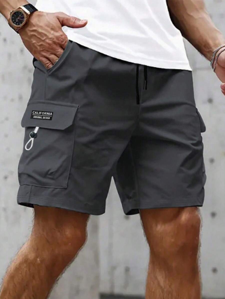 Manfinity Sport Corelite Men's Plain Color Casual Sports Cargo Shorts, Suitable For Summer - Grey - View 1