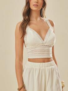 L'Amorae Set di abbigliamento coordinato composto da top a canotta con dettagli in pizzo e pantaloni con dettagli in pizzo, adatto per look da Ibiza